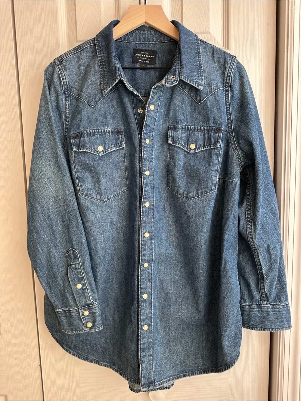 Lucky Brand True Indigo Pearl Snap Denim Shirt- Blue